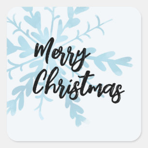 Merry Christmas Cute Blue Snowflake Square Sticker