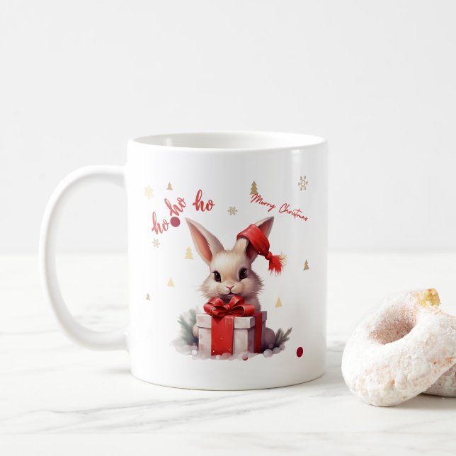Merry Christmas Cute Bunny Coffee Mug (With Donut)