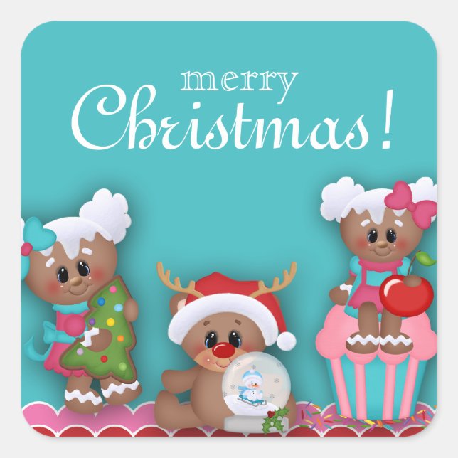 Merry Christmas Cute Cartoon Cupcake Sticker (Front)
