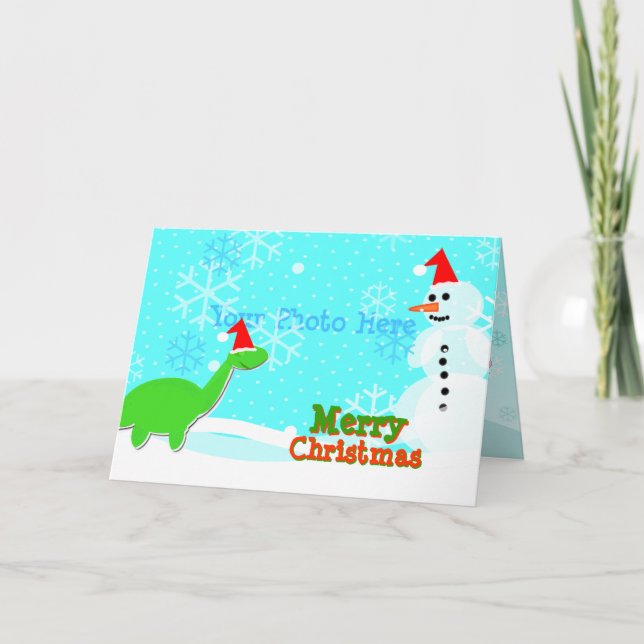 Merry Christmas Cute Cartoon Dinosaur Snowman Card (Front)