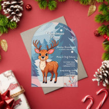 Merry Christmas Cute Cartoon Reindeer in winter