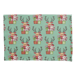 Merry Christmas cute cartoon reindeer snowman gift Pillowcase