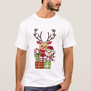 Merry Christmas cute cartoon reindeer snowman gift T-Shirt