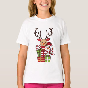 Merry Christmas cute cartoon reindeer snowman gift T-Shirt