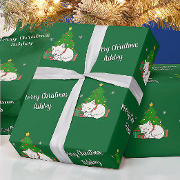 Merry Christmas Cute Cat Tree Vintage Wrapping Paper