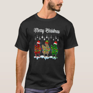 Merry Christmas Cute Chicken Xmas Leopard Plaid T-Shirt