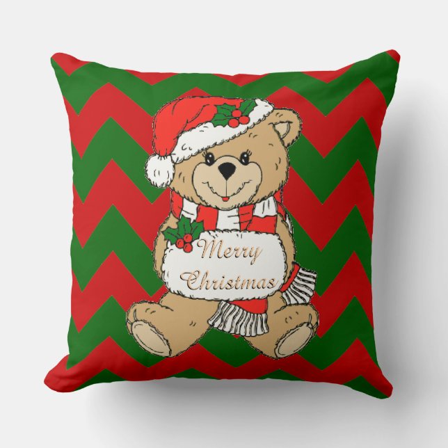 Merry Christmas Cute Christmas Bear Nursery Throw Pillow (Front)