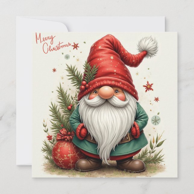 Merry Christmas Cute Christmas Gnome  Holiday Card (Front)