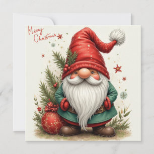 Merry Christmas Cute Christmas Gnome Holiday Card