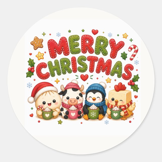 Merry Christmas Cute Classic Round Sticker (Front)