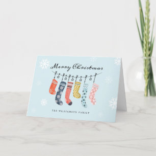 Merry Christmas Cute Colourful Stockings Hanging Holiday Card