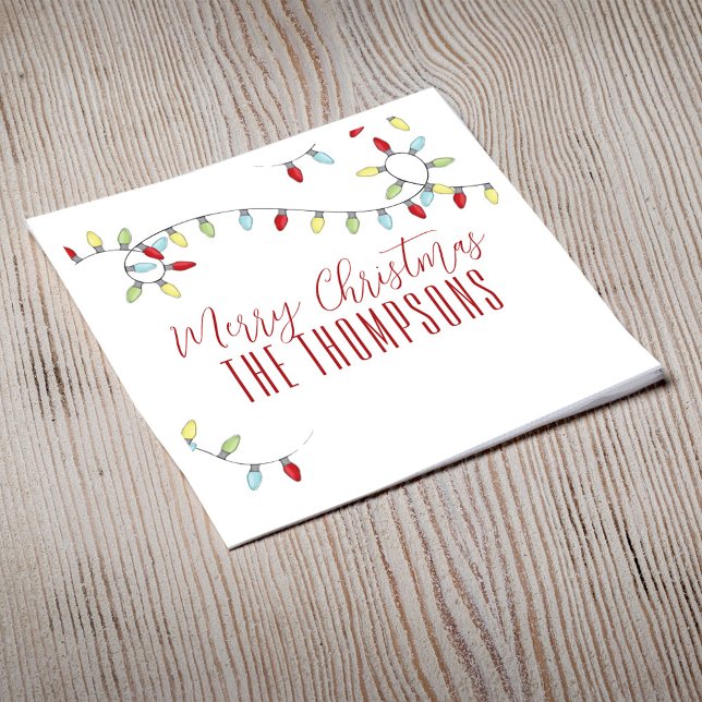 Merry Christmas Cute Colourful String Lights  Napkin (Merry Christmas cute simple custom paper napkin.)