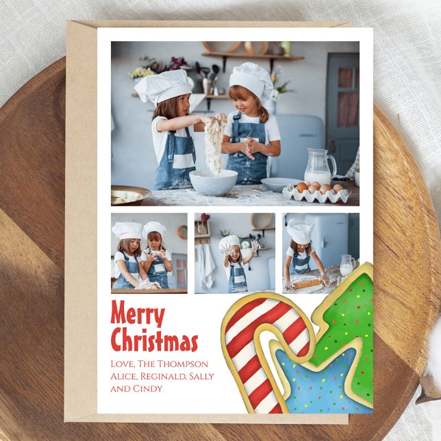 Merry Christmas Cute Cookie Photo Collage Holiday Card (Merry Christmas Custom Photo Card with cute cookie theme.)