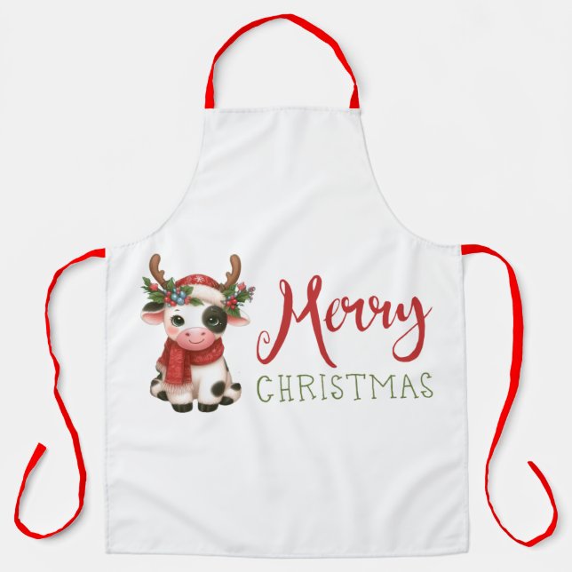 Merry Christmas cute cow  Apron (Front)