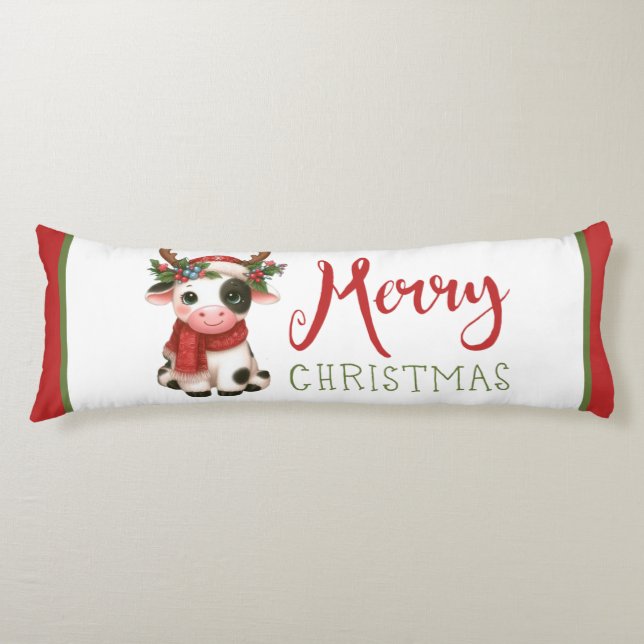 Merry Christmas cute cow  Body Pillow (Front)