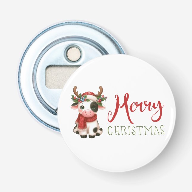 Merry Christmas cute cow  Bottle Opener (Front)