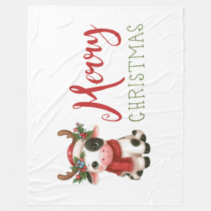 Merry Christmas cute cow  Fleece Blanket