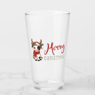 Merry Christmas cute cow Glass