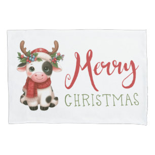 Merry Christmas cute cow Pillowcase