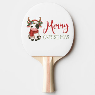 Merry Christmas cute cow  Ping Pong Paddle