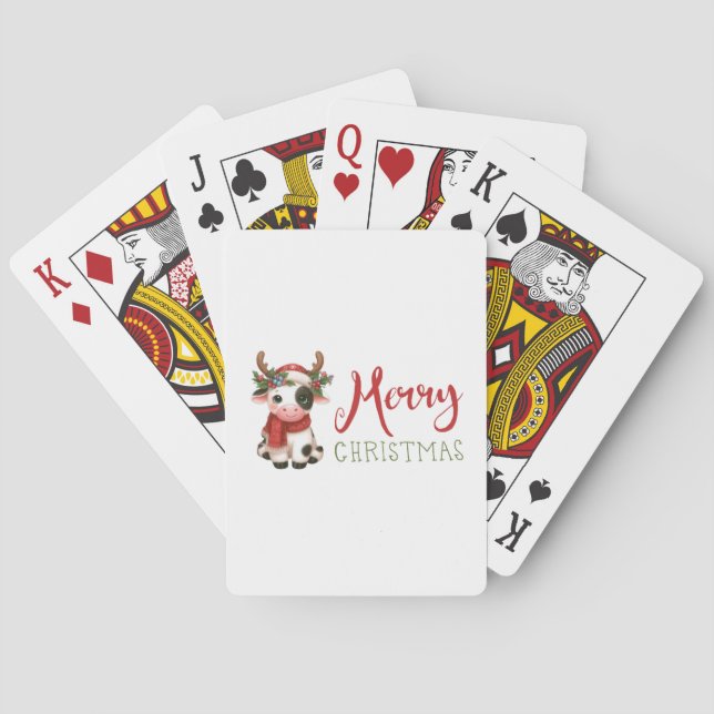 Merry Christmas cute cow  Playing Cards (Back)