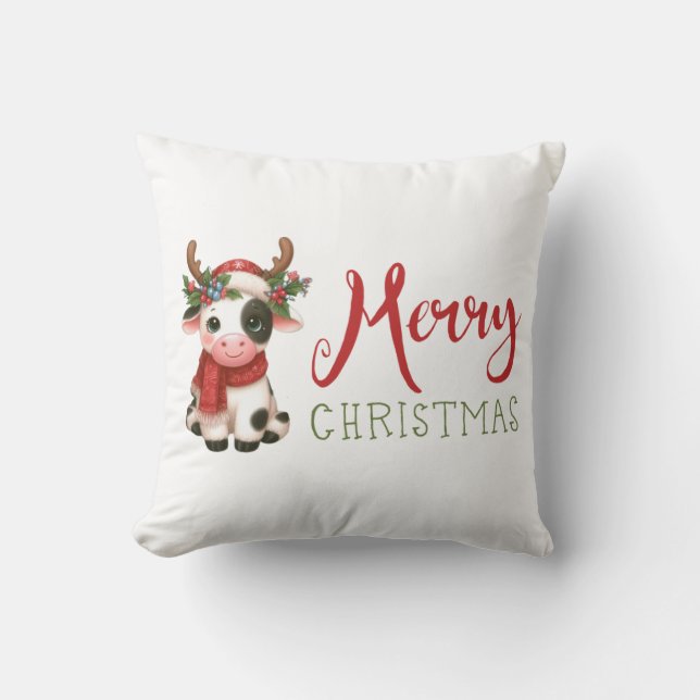 Merry Christmas cute cow  Throw Pillow (Front)