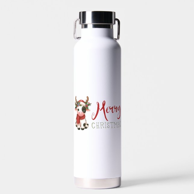 Merry Christmas cute cow  Water Bottle (Front)