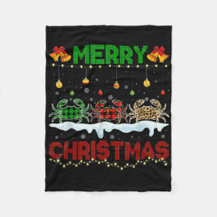 Merry Christmas Cute Crab Xmas Leopard Plaid Santa Fleece Blanket