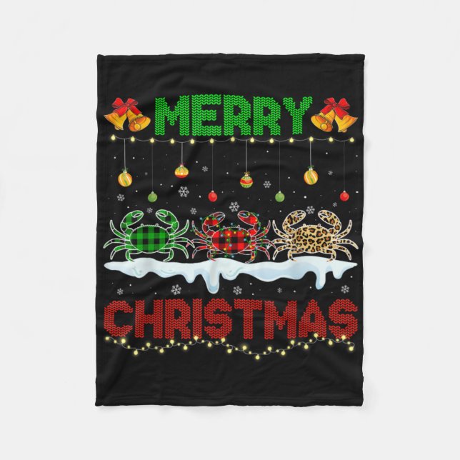 Merry Christmas Cute Crab Xmas Leopard Plaid Santa Fleece Blanket (Front)