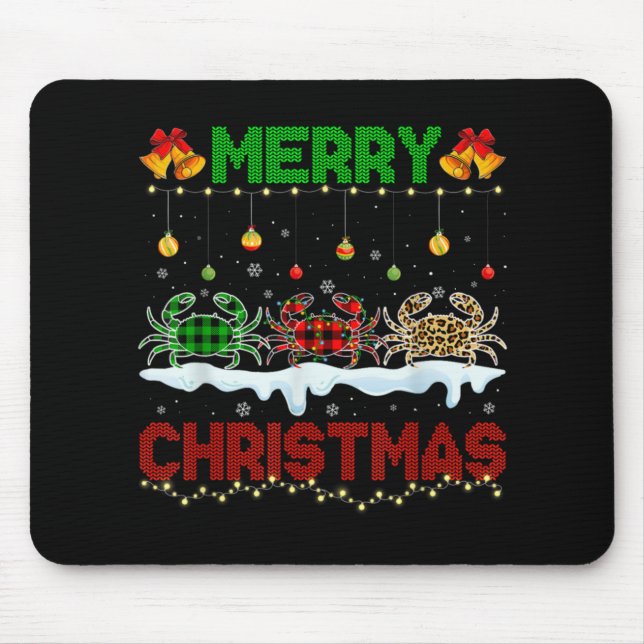 Merry Christmas Cute Crab Xmas Leopard Plaid Santa Mouse Pad (Front)