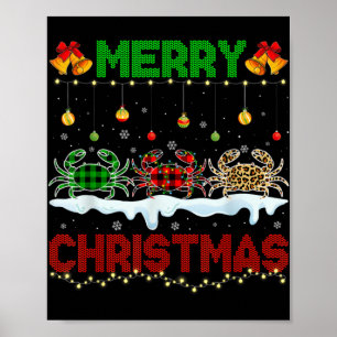 Merry Christmas Cute Crab Xmas Leopard Plaid Santa Poster