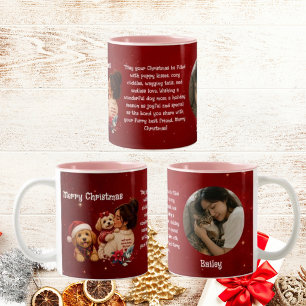 Merry Christmas Cute Crimson Dog Mom Photo Two-Tone Coffee Mug