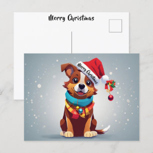 Merry Christmas Cute Decorated Puppy Santa Hat  Postcard
