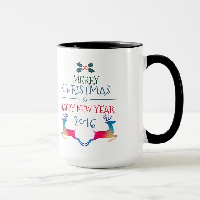 Merry Christmas Cute Deer & Custom Text Mug (Right)