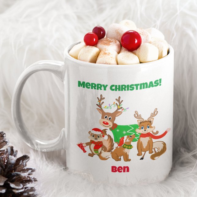 Merry Christmas! Cute Deer, Foxes & Chipmunk   Coffee Mug (Creator Uploaded)