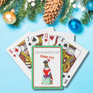 Merry Christmas Cute Doberman In Santa Outfit Playing Cards