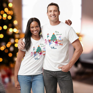 Merry Christmas Cute Dog Ice Skating Name Men's T-Shirt