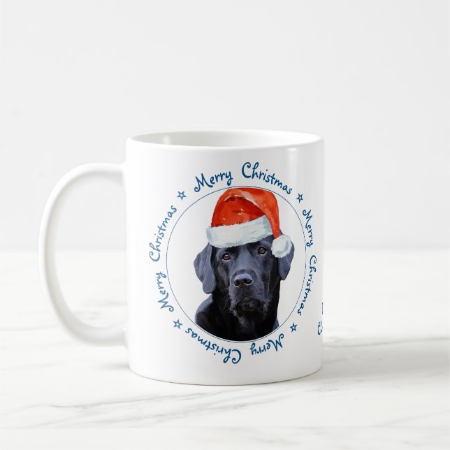 Merry Christmas Cute Dog Retriever Black Labrador Coffee Mug (Left)