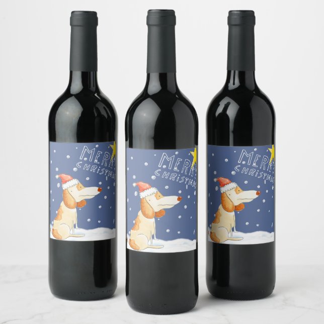 Merry Christmas - Cute Dog Wine Label (Bottles)