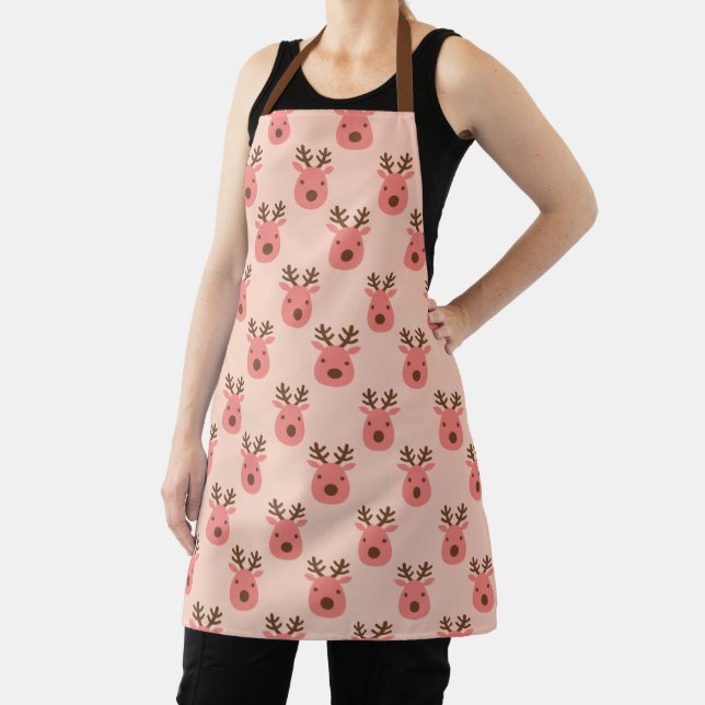 Merry Christmas Cute Doodle Reindeer Pattern Apron (Insitu)