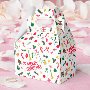 Merry Christmas Cute Doodle Whimsical Pattern Favor Box