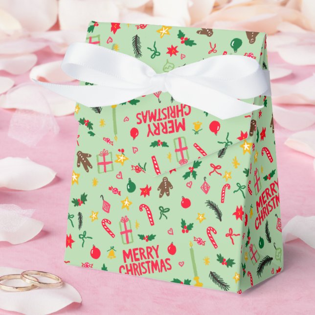 Merry Christmas Cute Doodle Whimsical Pattern  Favor Box (Wedding)