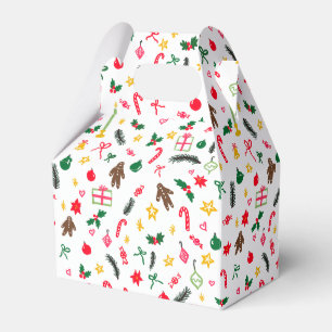 Merry Christmas Cute Doodle Whimsical Pattern Favor Box