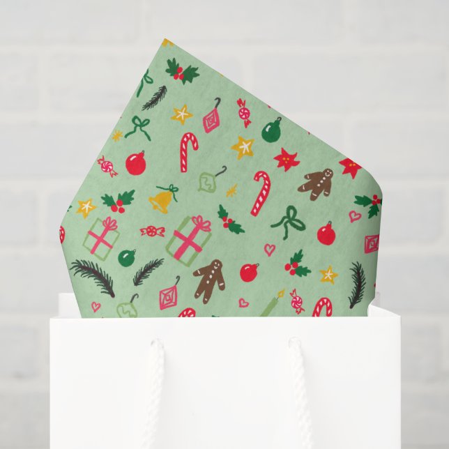 Merry Christmas Cute Doodle Whimsical Pattern  Tissue Paper (Gift Bag)