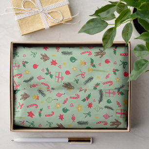 Merry Christmas Cute Doodle Whimsical Pattern  Tissue Paper