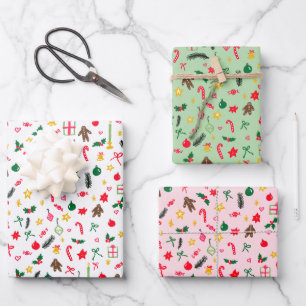 Merry Christmas Cute Doodle Whimsical Pattern  Wrapping Paper Sheet