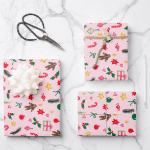 Merry Christmas Cute Doodle Whimsical Pattern  Wrapping Paper Sheet