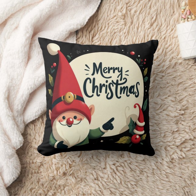 Merry Christmas Cute Elf Throw Pillow (Blanket)