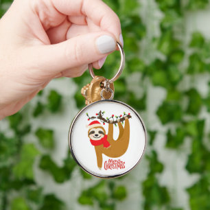 Merry Christmas Cute Festive Sloth Keychain