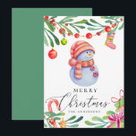 Merry Christmas. Cute funny watercolor snowman Holiday Card<br><div class="desc">Cute watercolor Christmas snowman.</div>